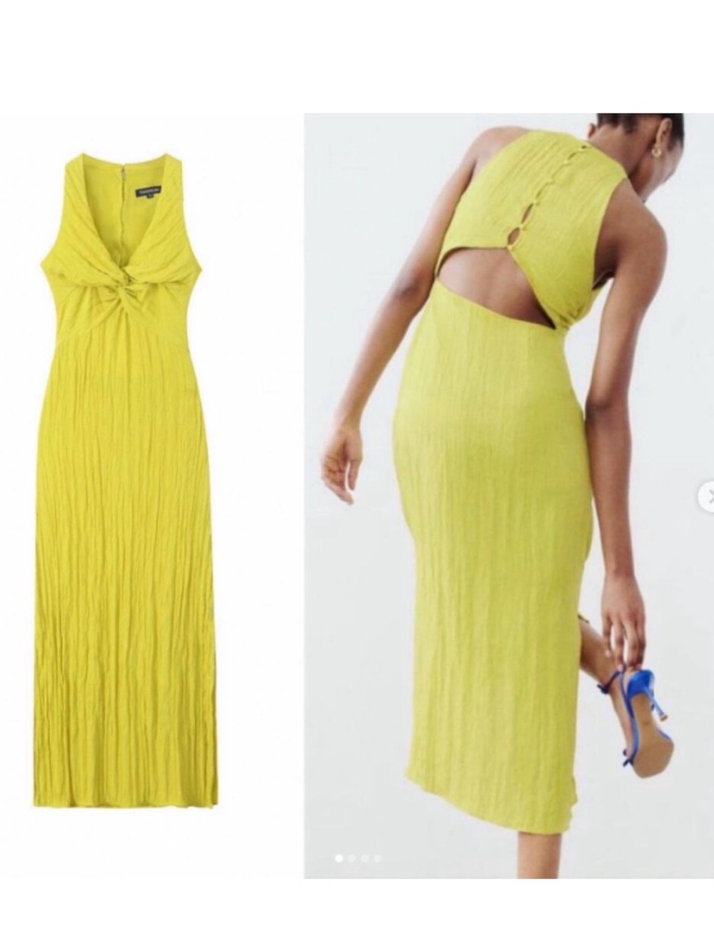 Zara Crinkle Cut Out Midi Dress